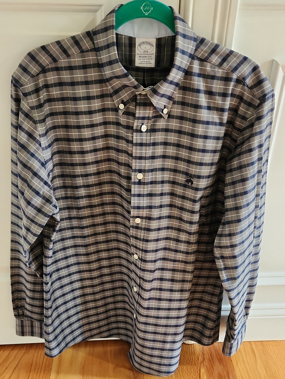 Brooks Brothers, Blue and Gray Long Sleeve, Plaid Button-Down Shirt, Mens, Sz L